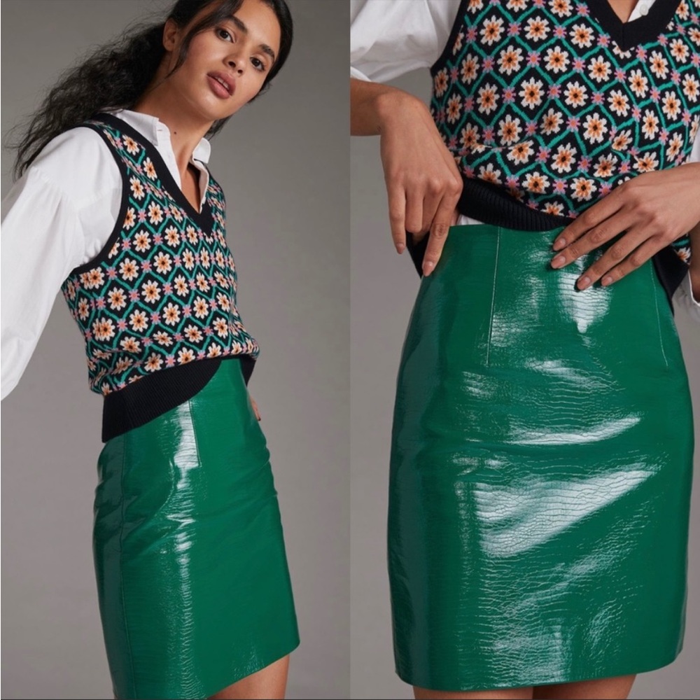 NWT Anthropologie Green Patent Leather Pencil Skirt